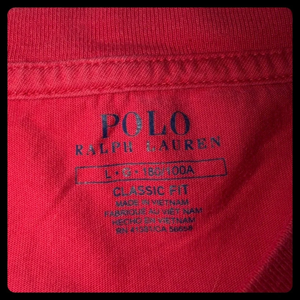 Polo Ralph Lauren T-Shirt Mens Large Red V-Neck Classic Fit Short Sleeve Pony